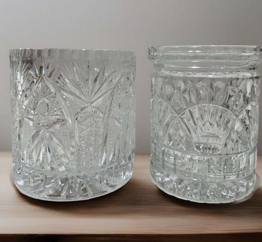 Pair Crystal Clear Industries 24% Lead Crystal Jar - Edinburgh Pattern 5” Star